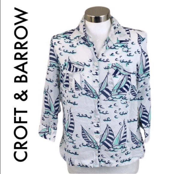 croft & barrow Tops - CROFT & BARROW WHITE BLUE NAUTICAL TOP SIZE SMALL
